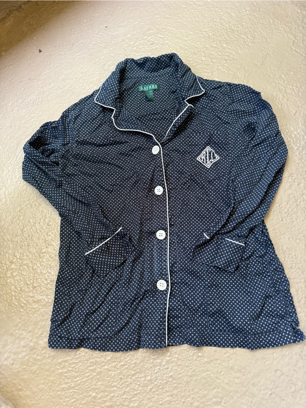 Ralph Lauren Navy Blue Dot-Print Button-Down Shirt Medium